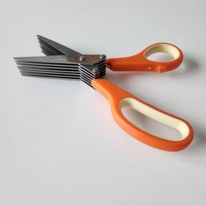 Herb Scissors Kitchen‎ Tool Orange Stainless Steel Multi Blade Mincing Cutting
